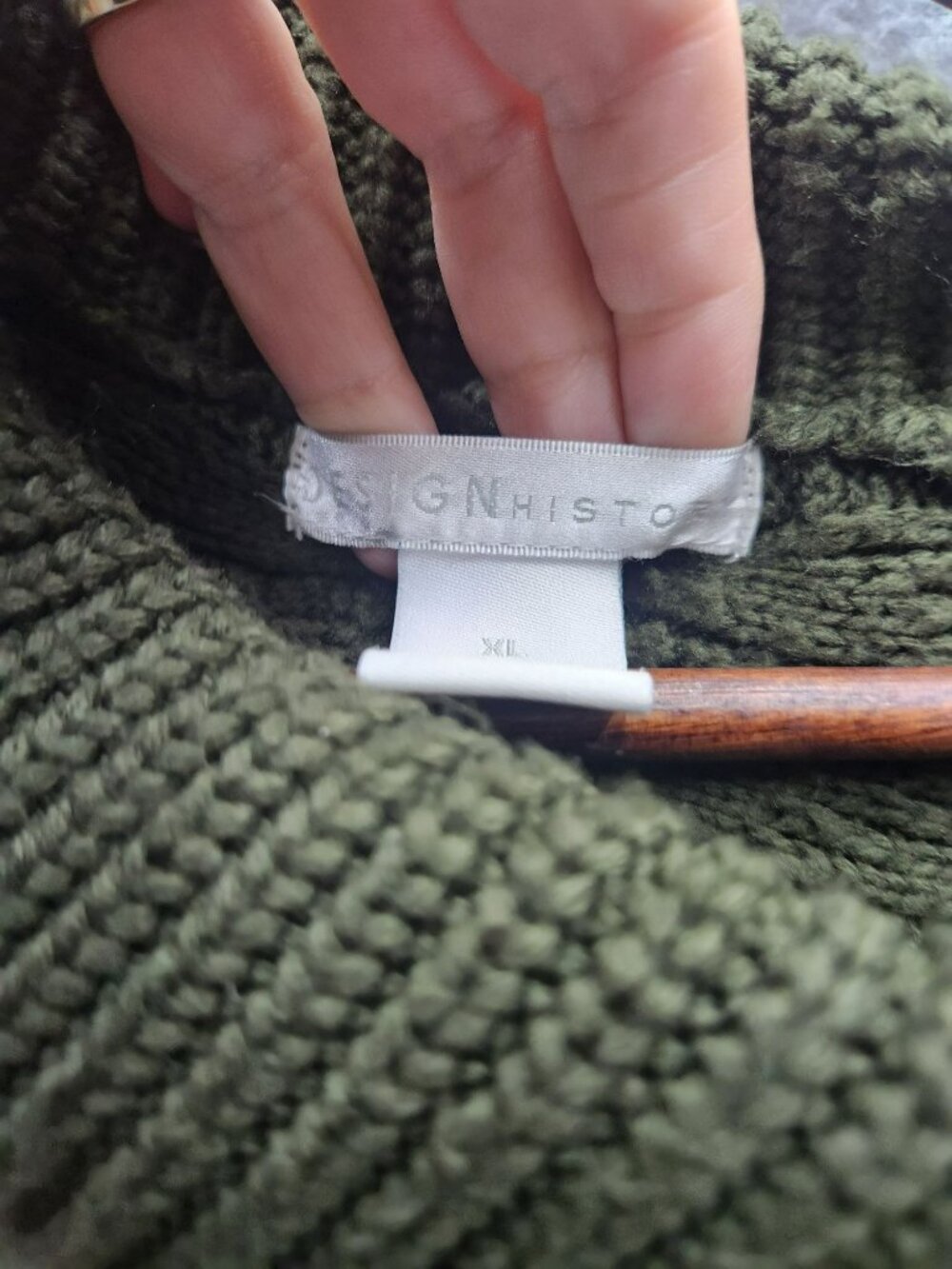 Cable Knit Green Poncho Sweater With High Button Collar Design History Womens XL - Picture 5 of 6